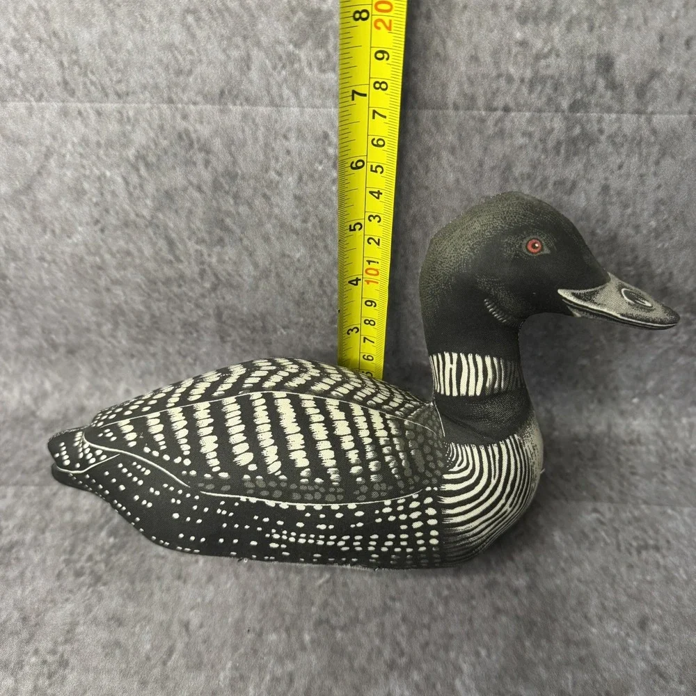 2 Vintage Handmade Fabric Stuffed Decoy Loons Large & Small